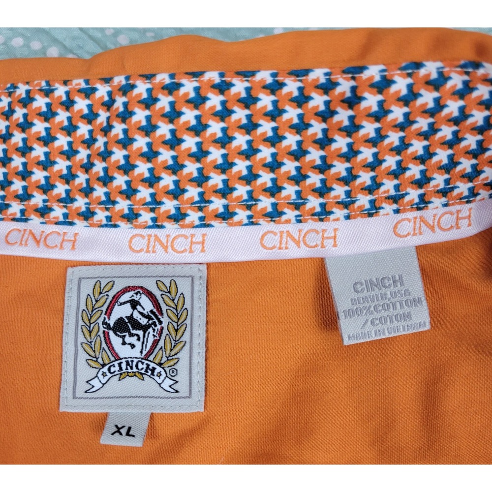Cinch Men's Orange Long Sleeve Button Down Shirt XL Flip Cuff Square Buttons‎ - Picture 6 of 8